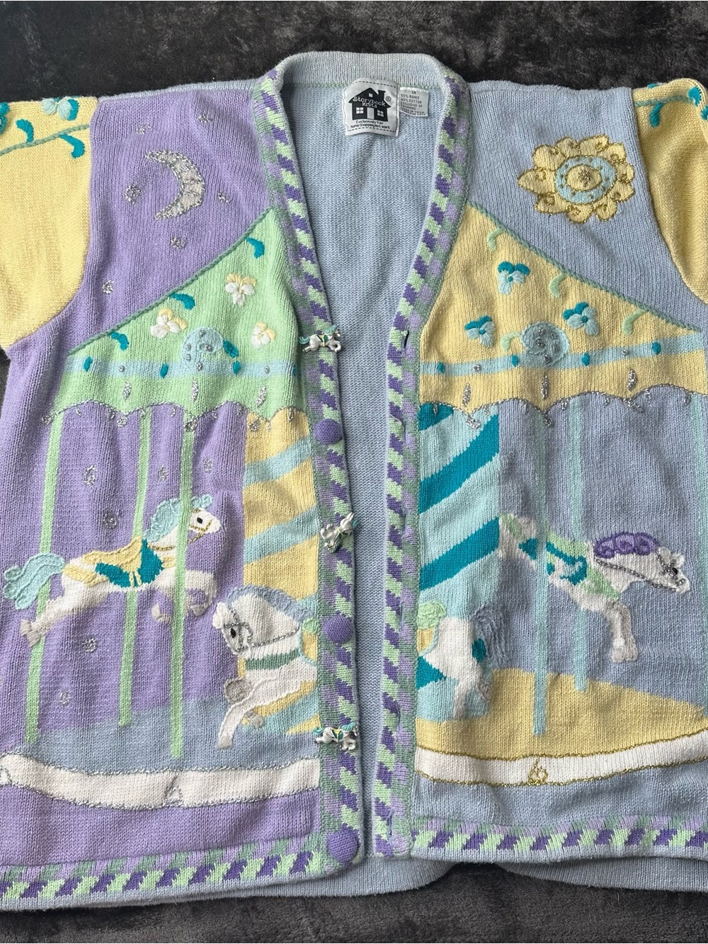 Storybook Knits Pastel Carousel Knit Cardigan in Lavender, Mint, Yellow, Blue